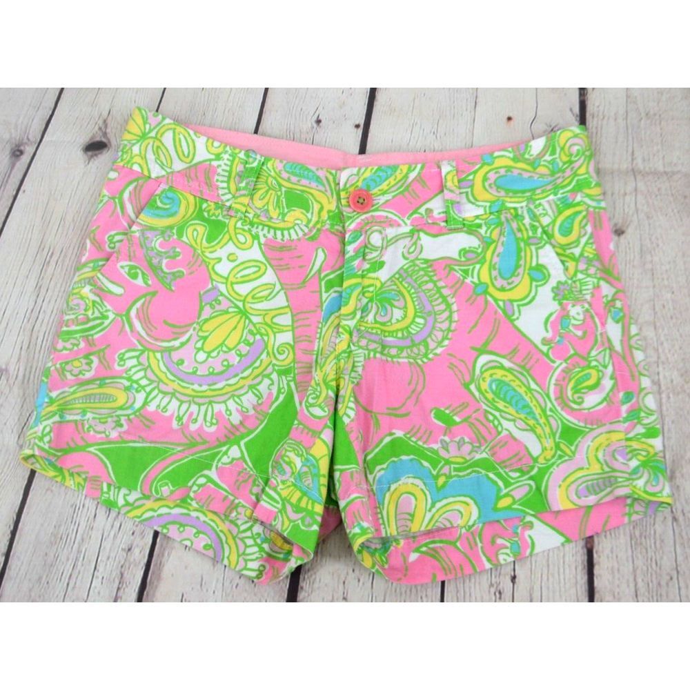 LILLY PULITZER Women's Callahan Shorts SIZE 2 Green / Pink Floral Print